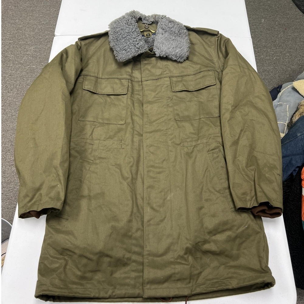Vintage Czech Military Field Parka Jacket Men L Olive Green Faux‎ Fur Lined D1
